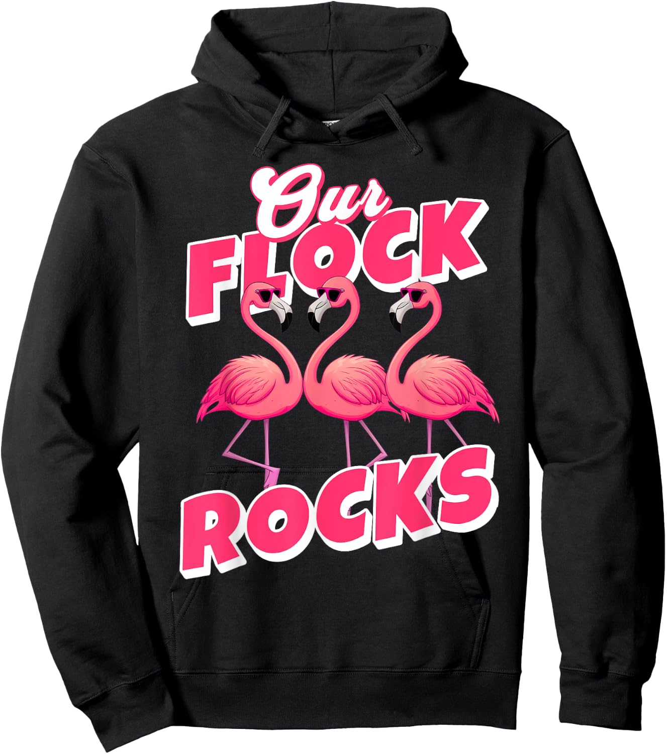 Our Flock Rocks Funny Flamingo Matching Family Vacation Hoodie - Hoodie | Black
