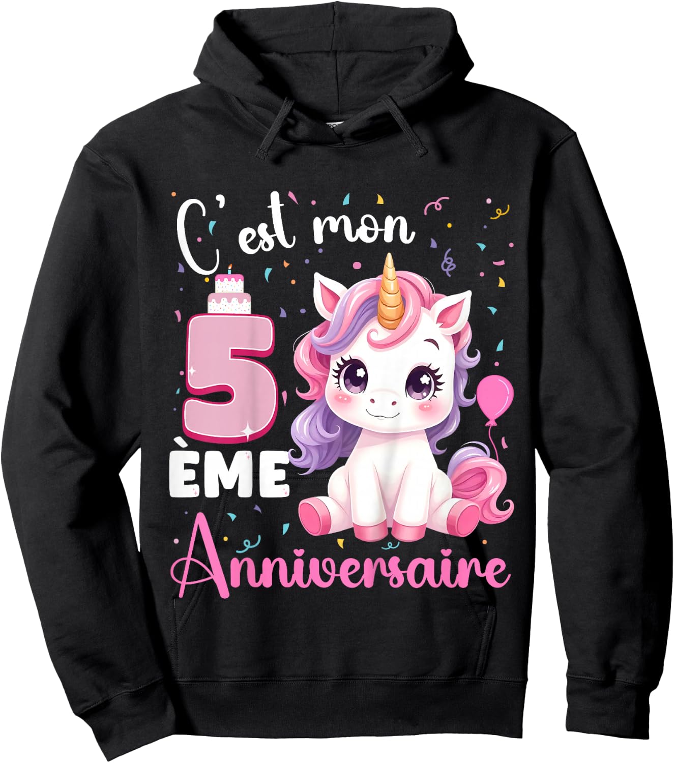 Enfant C'est Mon 5 ème Anniversaire Unicorn Birthday 5 Years , Black, 2 Hoodie - Hoodie | Black