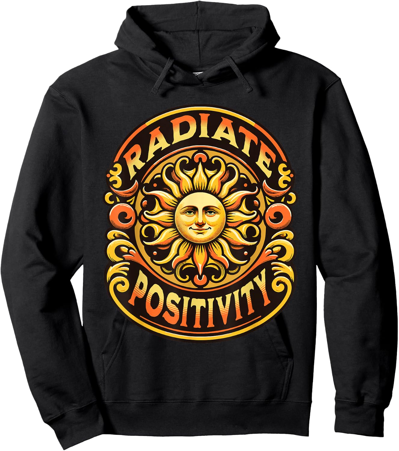 Radiate Positivity Vintage Sun Inspirational Motivational Hoodie - Hoodie | Black