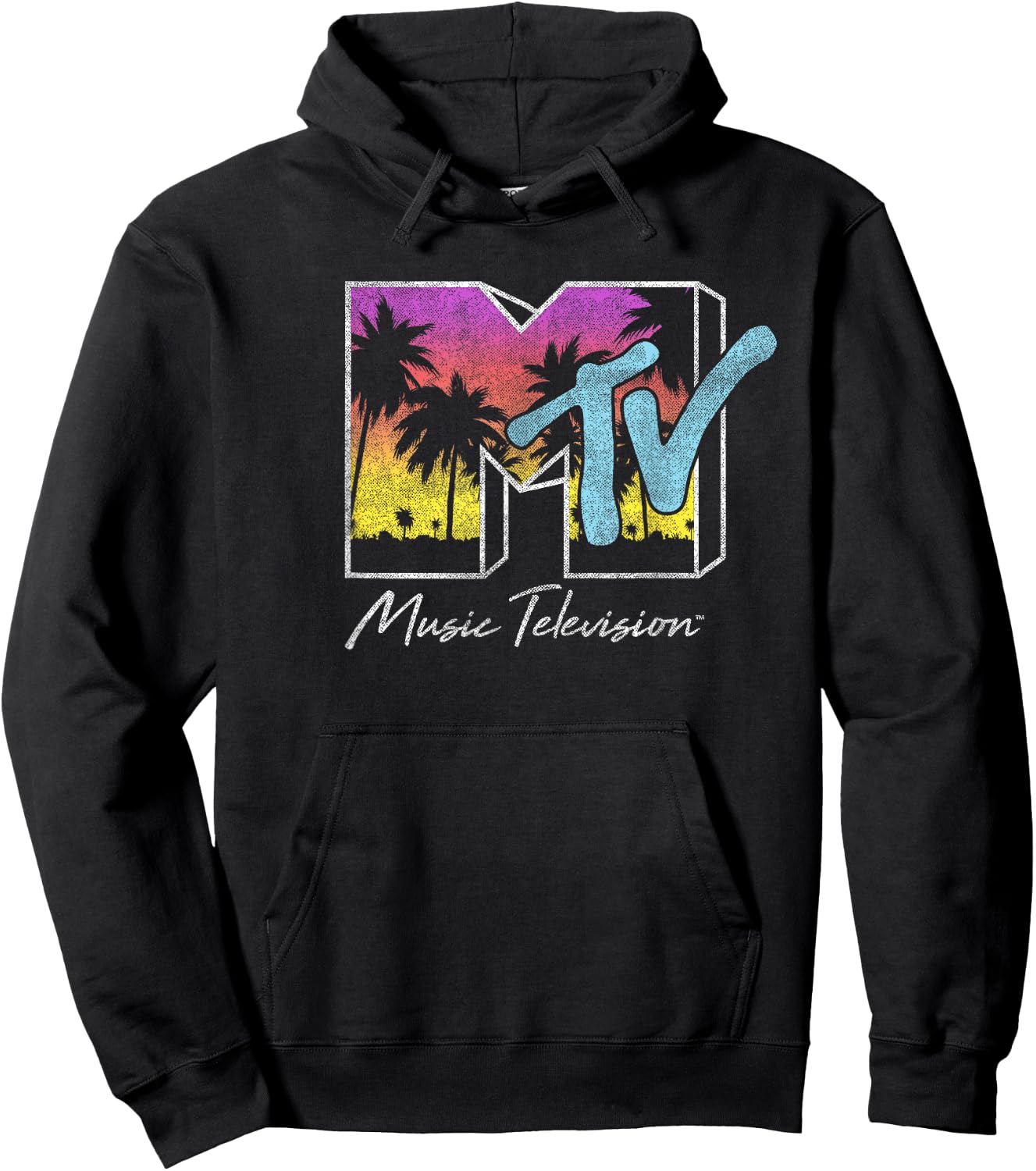 MTV Tropical Palm Tree Sunset Logo , black Hoodie - Hoodie | Black