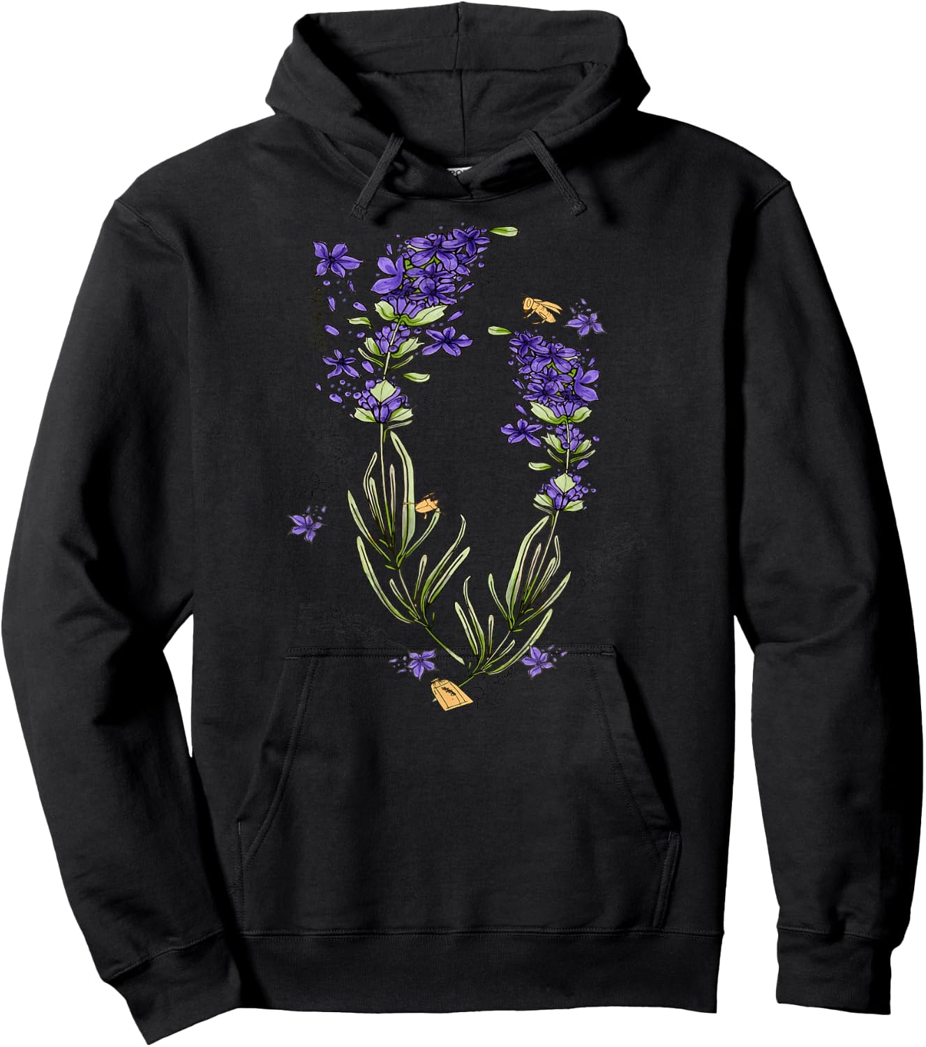 Lavender Purple Flowers Herb Field Botanical Stems Hoodie - Hoodie | Black