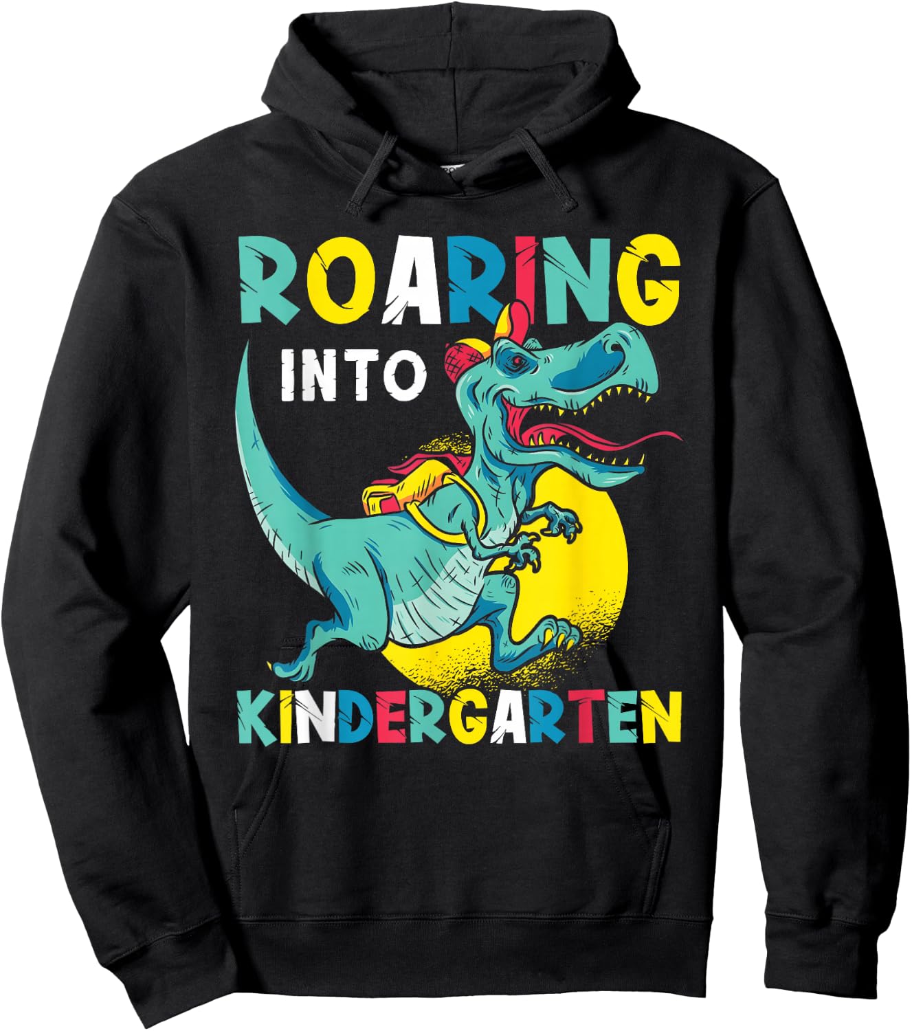 Roaring Into Kindergarten Dinosaur TRex Back To School Kids Hoodie - Hoodie | Black