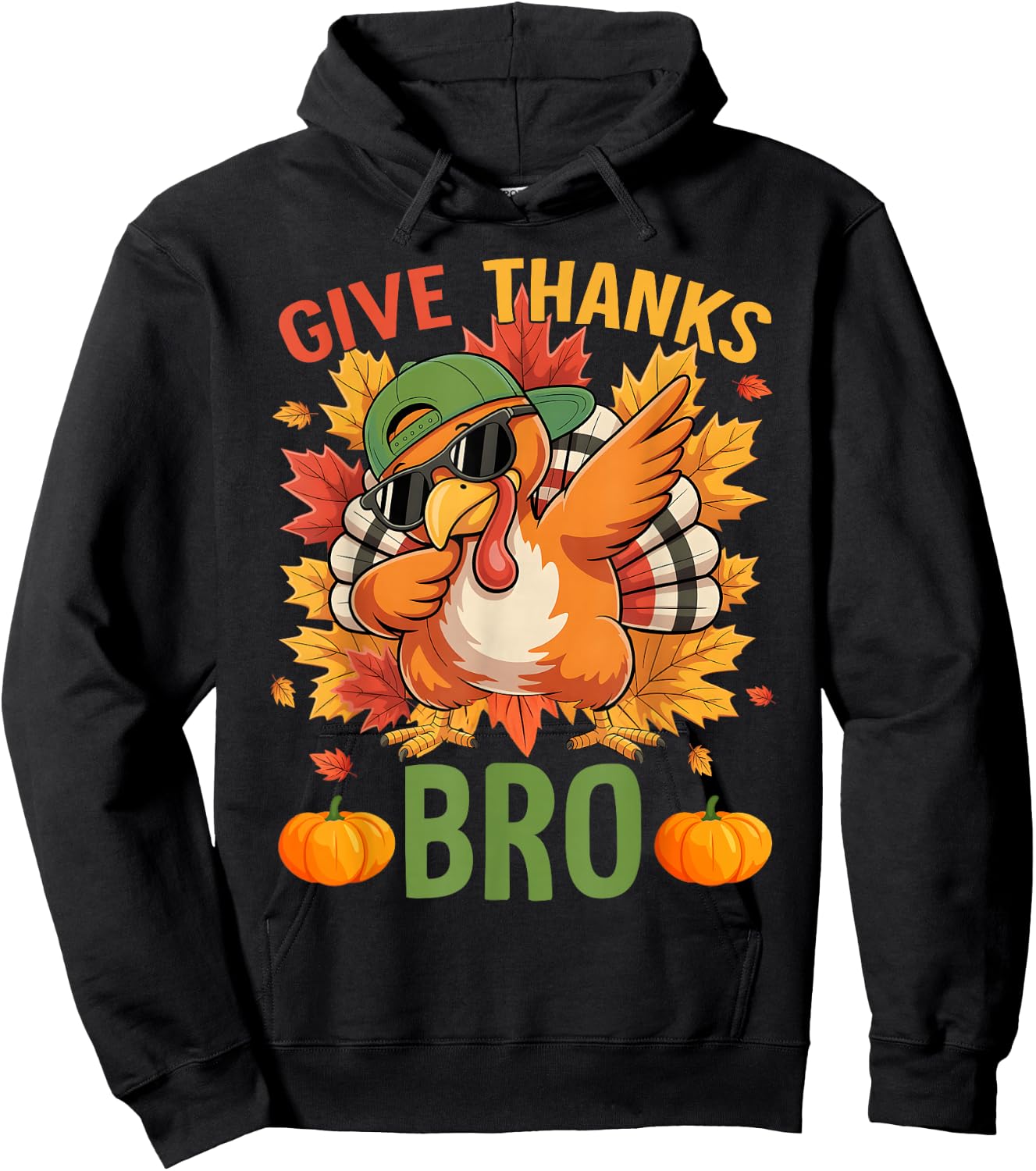 Thanksgiving Give Thanks Bro Cute Turkey Thankful Men Boy Hoodie - Hoodie | Black