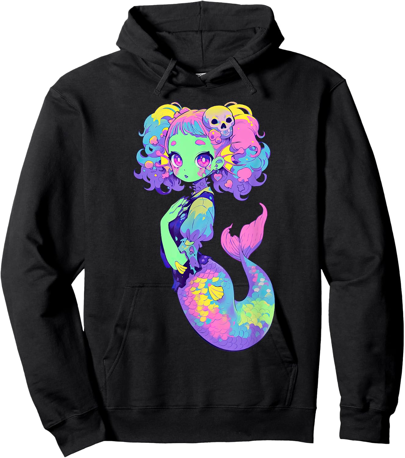 Kawaii Pastel Goth Creepy Cute Witchy Zombie Mermaid Hoodie - Hoodie | Black