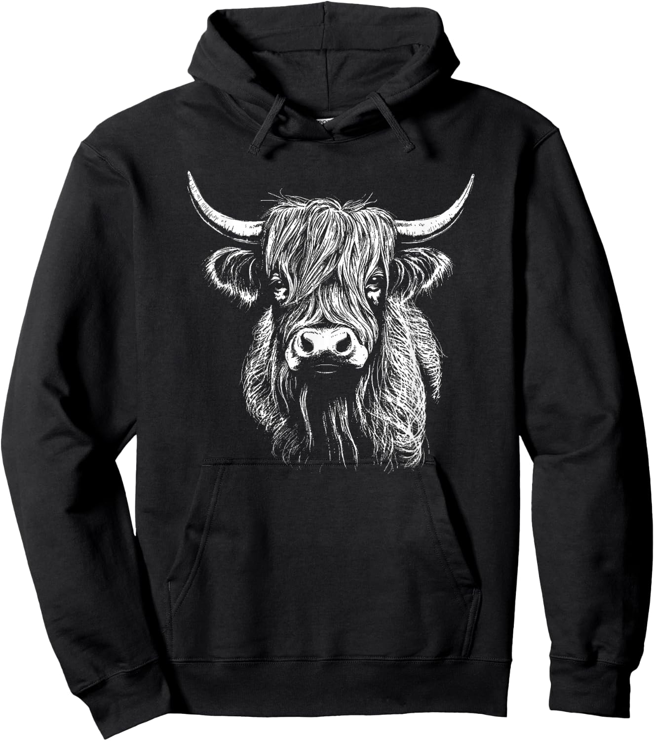 Scottish Highland Cattle Cow Drawing Hoodie - Hoodie | Black