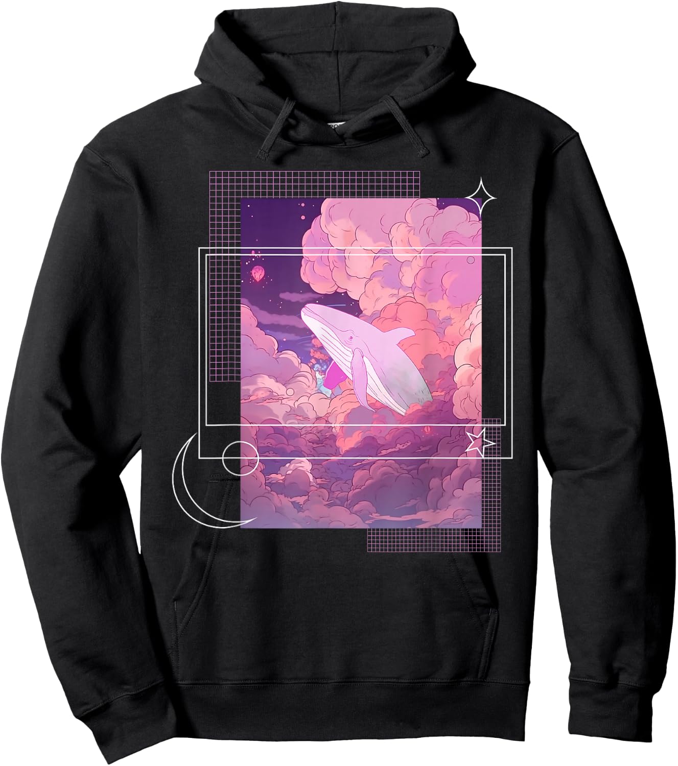 Lofi Japanese Aesthetic Pastel Fantasy Whale In Clouds Hoodie - Hoodie | Black