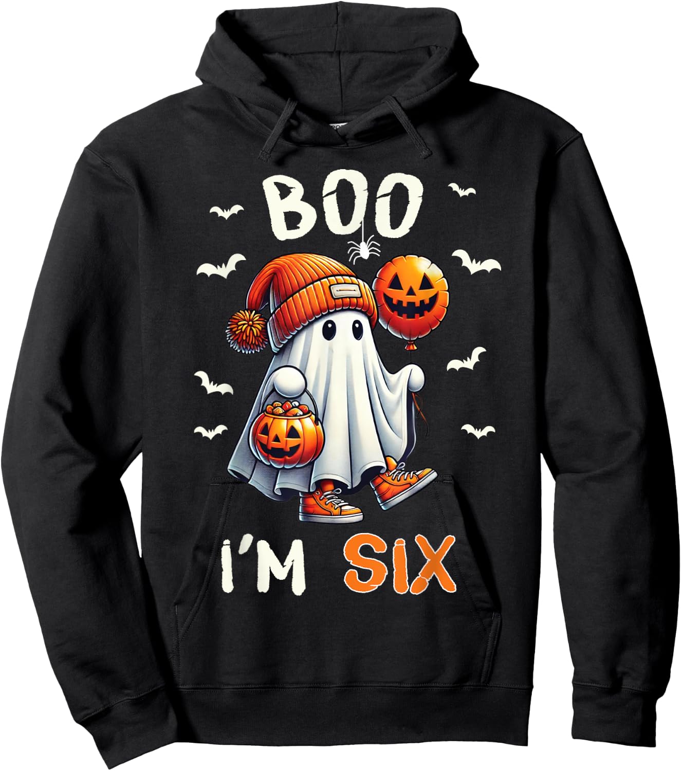 Boo I'm Six Ghost 6th Birthday Halloween Boy Kids Groovy Hoodie - Hoodie | Black