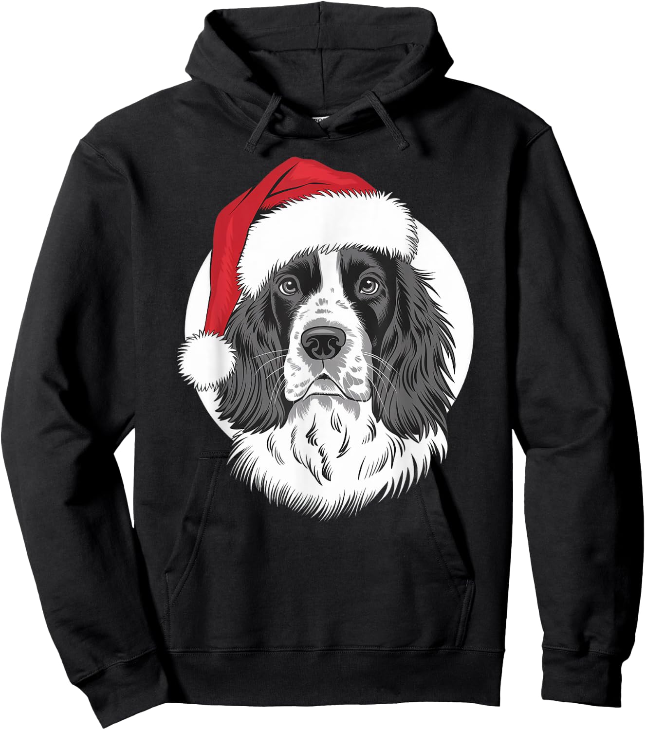 Springer Santa Dog on English Springer Spaniel Christmas Men Women Kids Hoodie - Hoodie | Black