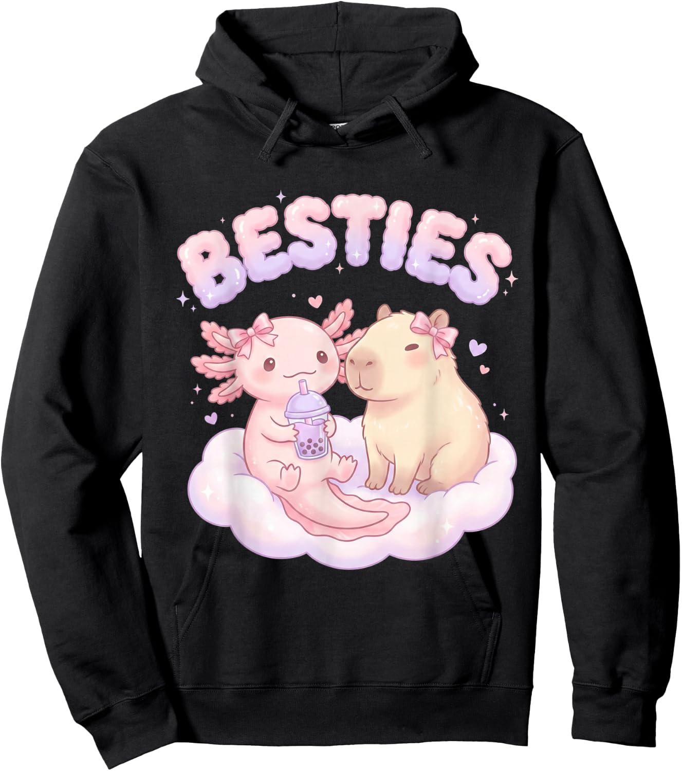 Besties Axolotl Capybara Bubble Tea Cute Kawaii Anime Tier Hoodie - Hoodie | Black