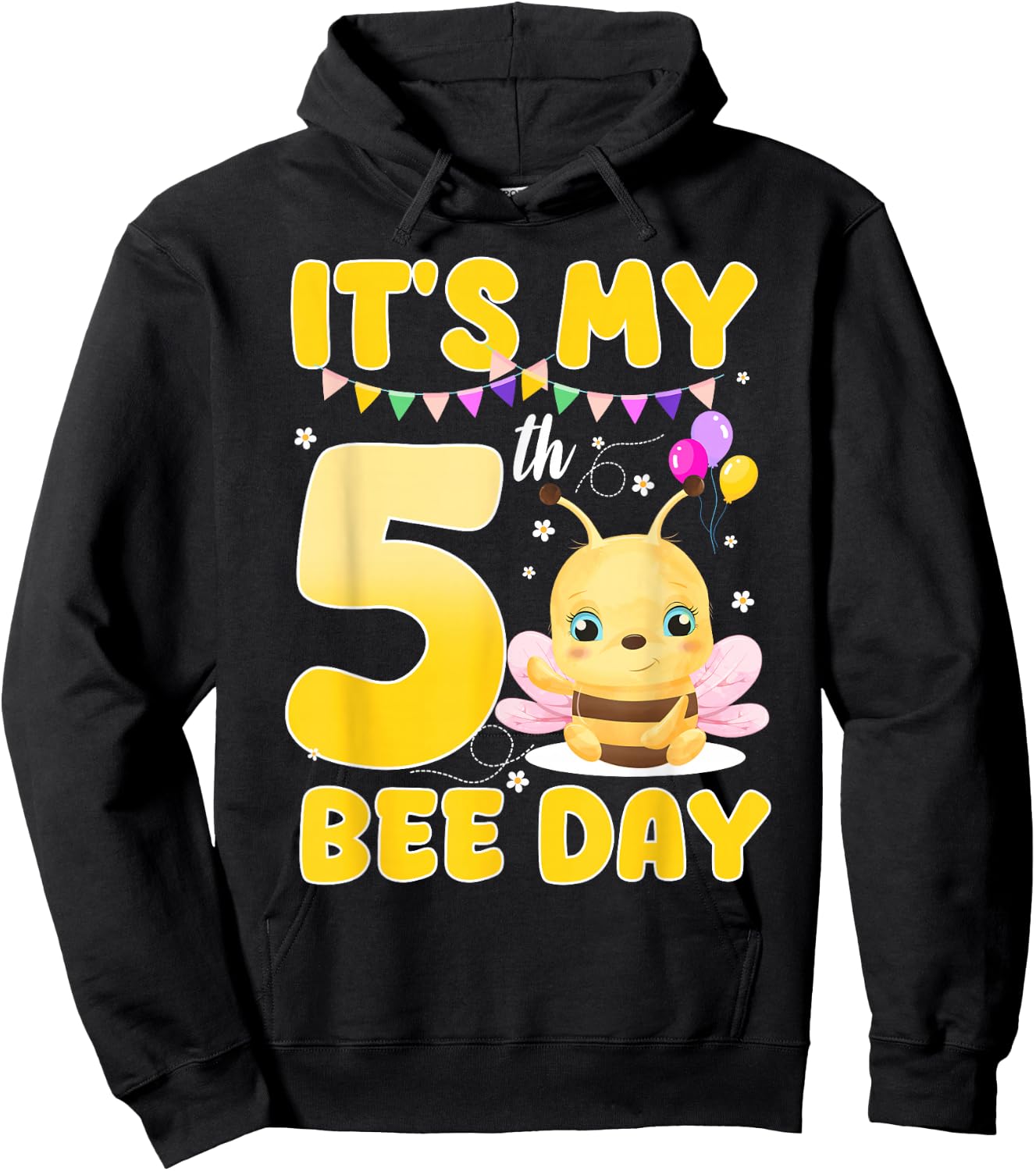 It's My 5th Bee Day 5 Year Old Birthday Bee Theme Party Hoodie - Hoodie | Black