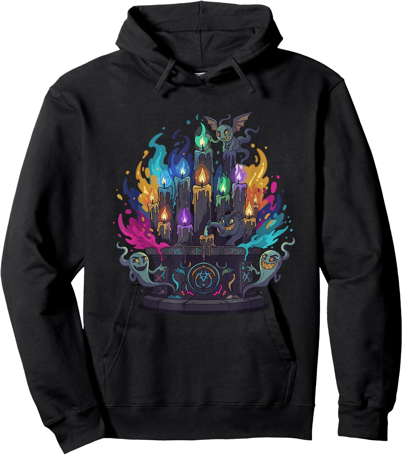 Colorful Haunted Altar Candles with Ghosts Hoodie - Hoodie | Black