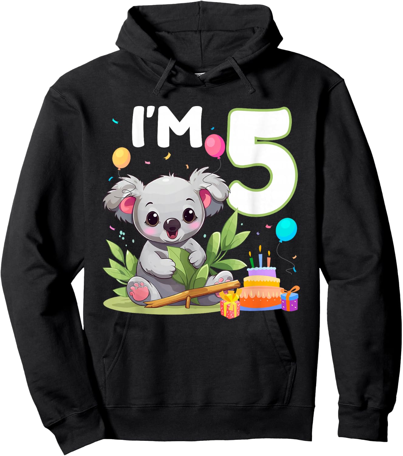 I'm 5 Year Old Birthday Koala 5th Party Kids Hoodie - Hoodie | Black