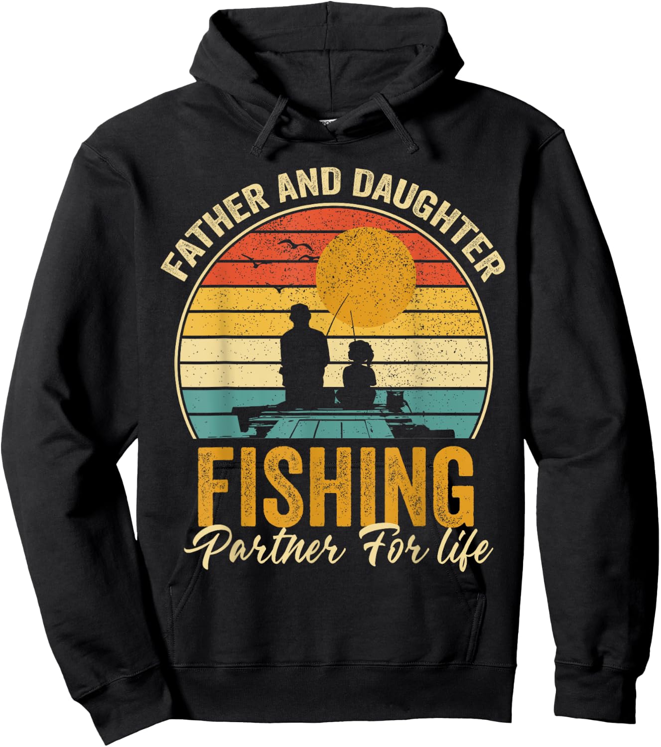 Father Daughter Fishing Partner For Life Retro Fisherman Hoodie - Hoodie | Black