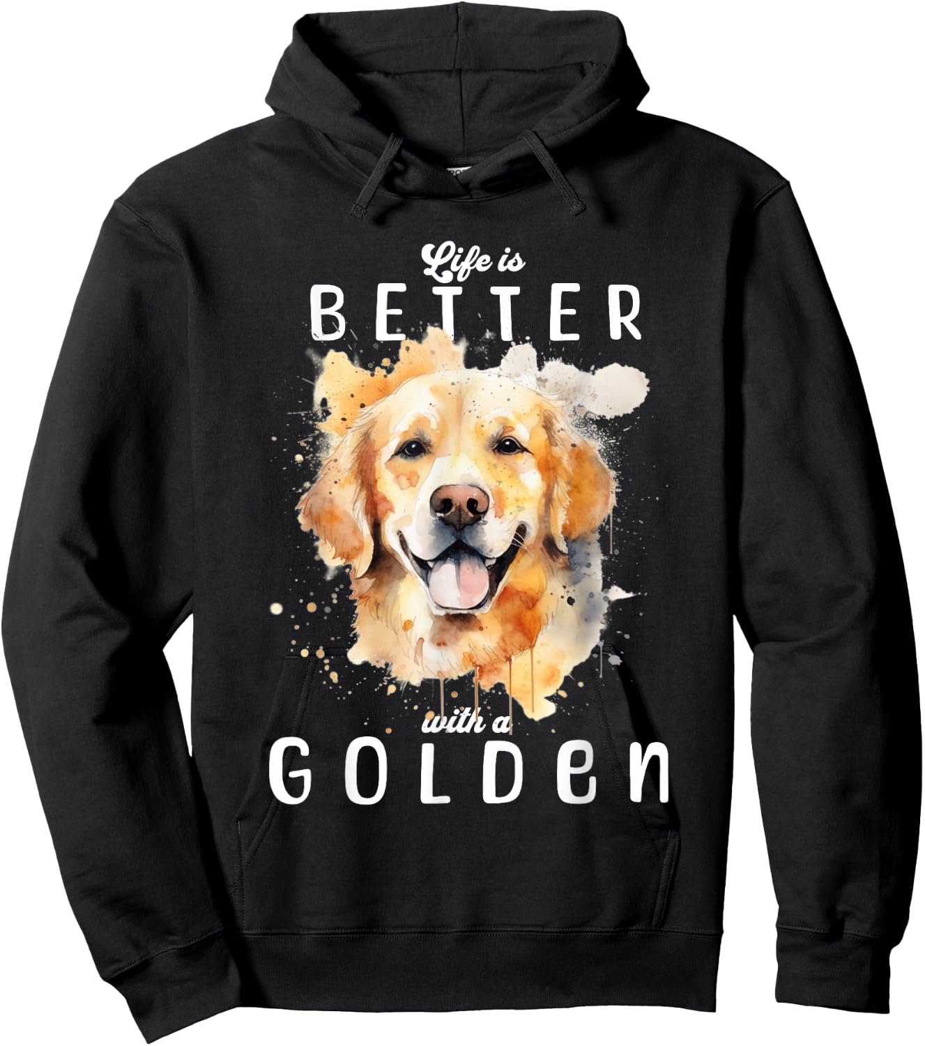 Life is Better with a Golden Retriever Colorful Watercolor Hoodie - Hoodie | Black