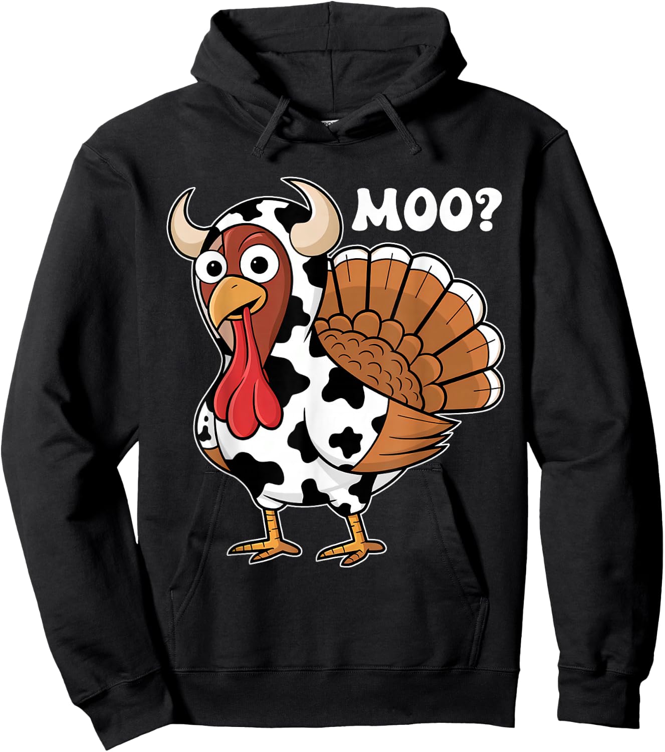 Turkey Moo Funny Thanksgiving Autumn Farmer Cow Turkey Hoodie - Hoodie | Black