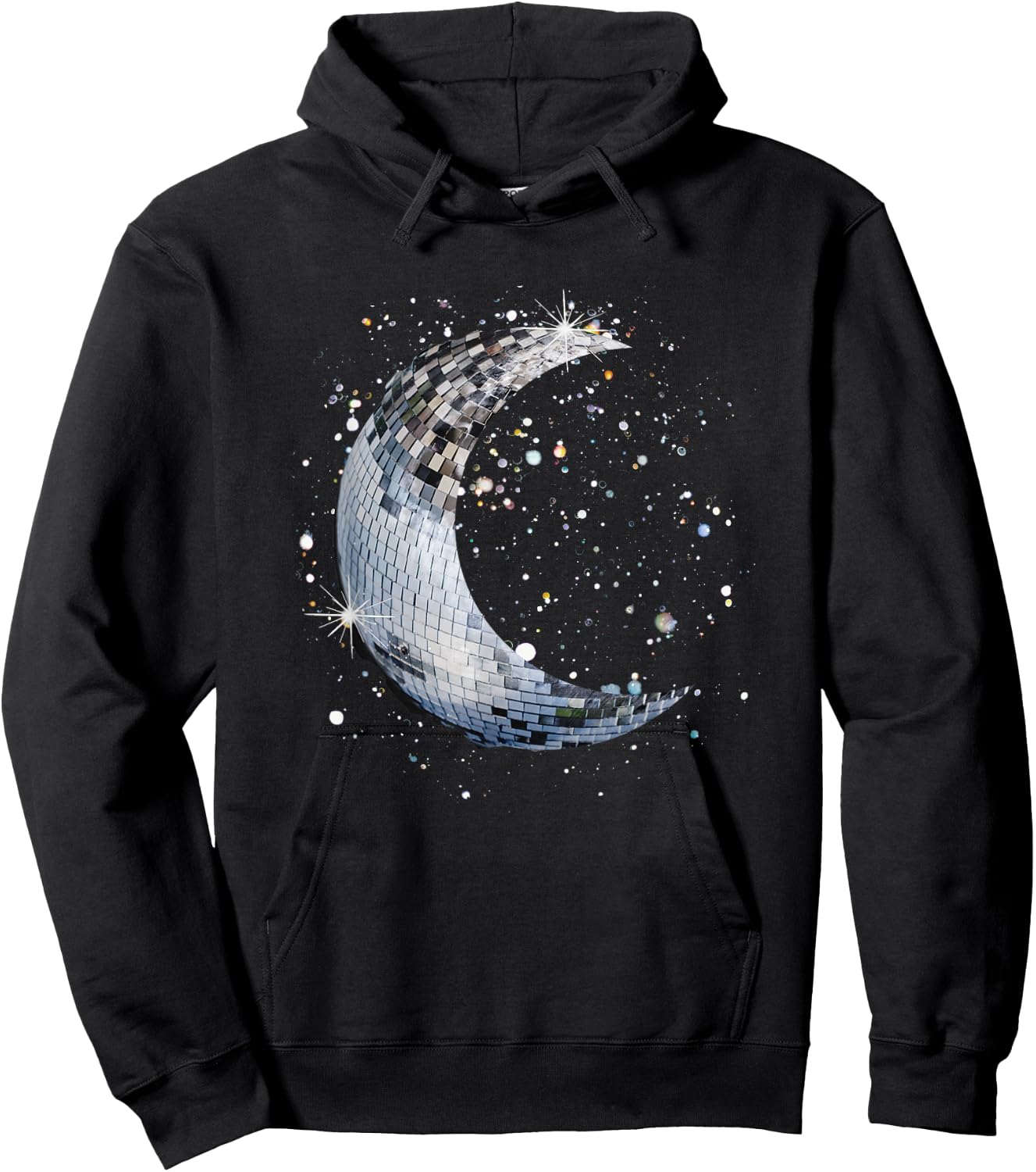 Disco Ball Half Moon Cute Moon Black and White , black Hoodie - Hoodie | Black