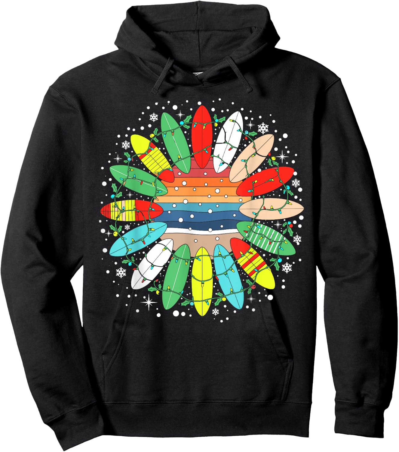 Surf Funny Surfboard Xmas Santa Vintage Surfing Christmas Hoodie - Hoodie | Black