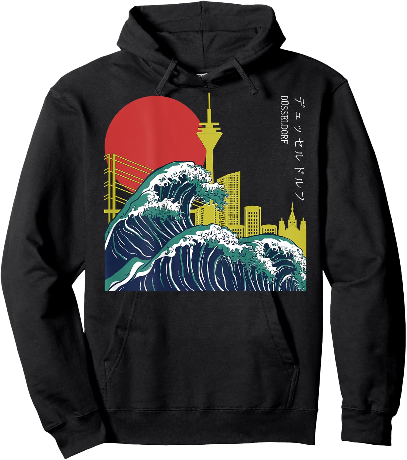 Retro Japan Welle grunge Anime Vaporwave Skyline Düsseldorf Hoodie - Hoodie | Black