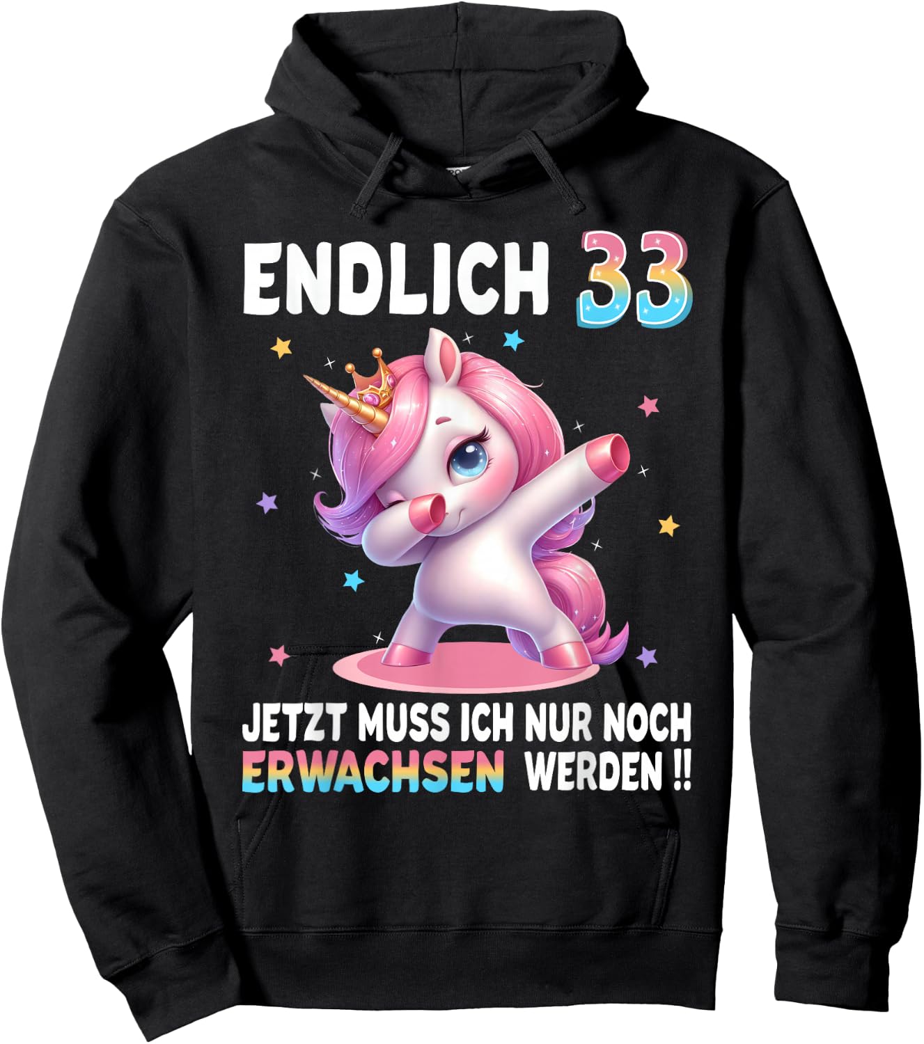 33rd Birthday Woman 33 Years Party Outfit Funny Unicorn , black Hoodie - Hoodie | Black