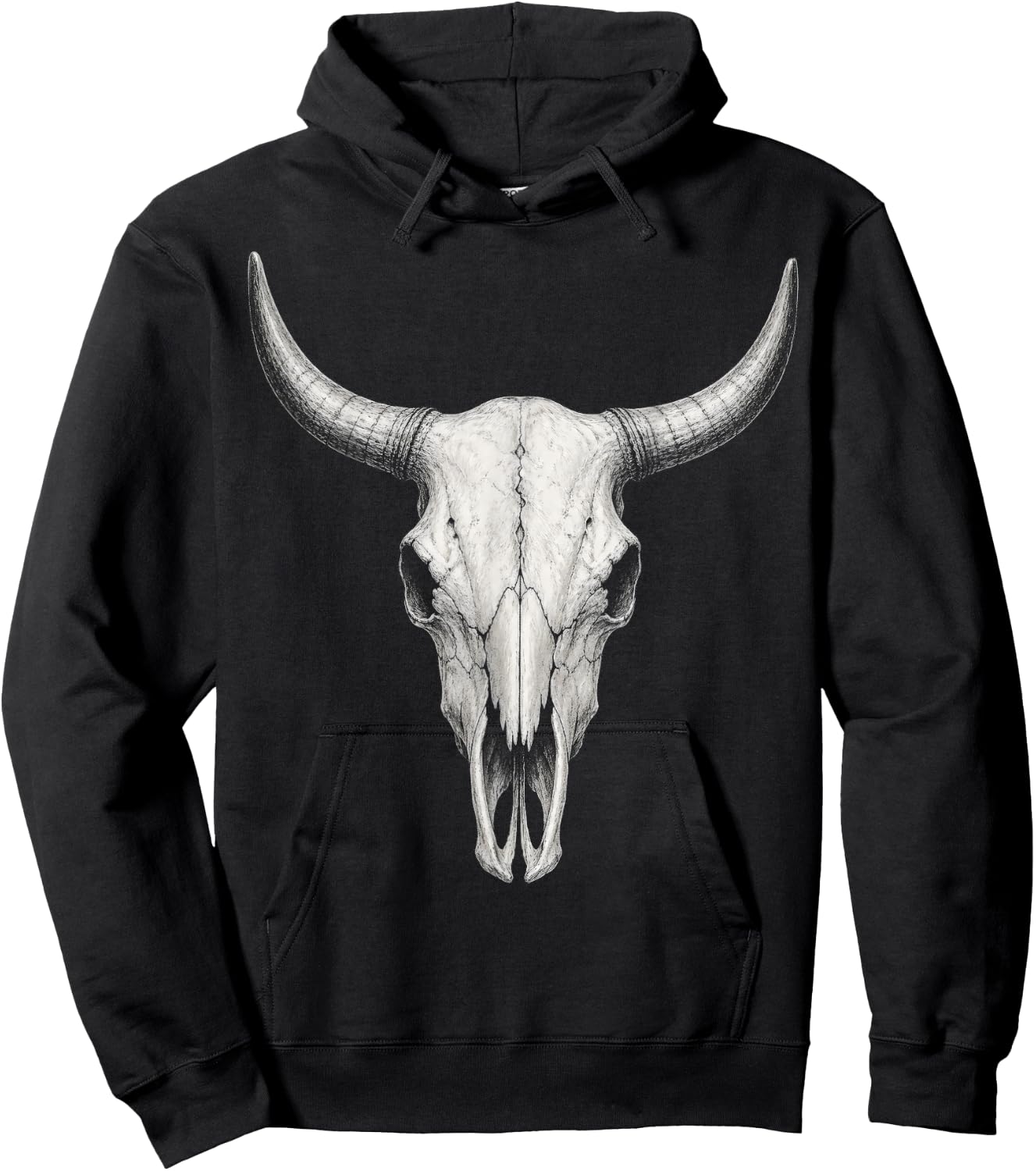 Vintage Bull Skull Western Cow Skull Longhorn Cattle Sketch Hoodie - Hoodie | Black
