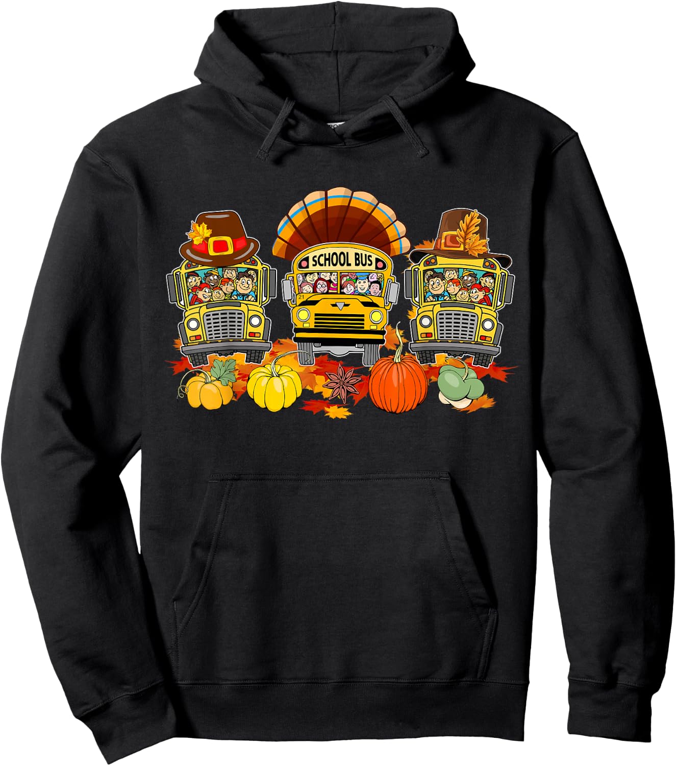 Thanksgiving Three Cute School Buses As Turkey Autumn Driver Hoodie - Hoodie | Black