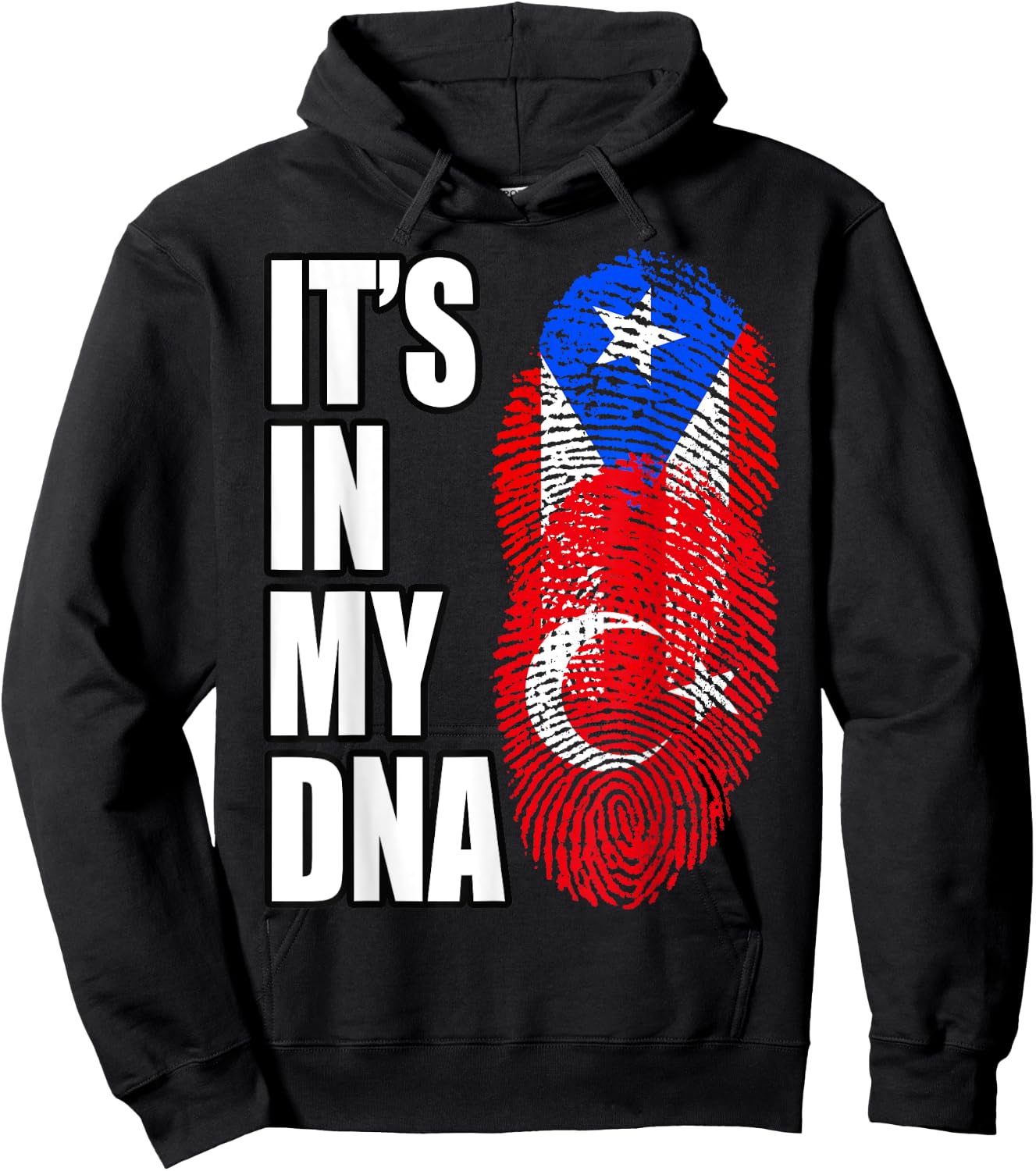 Turkish And Puerto Rican Mix Heritage DNA Flag Hoodie - Hoodie | Black