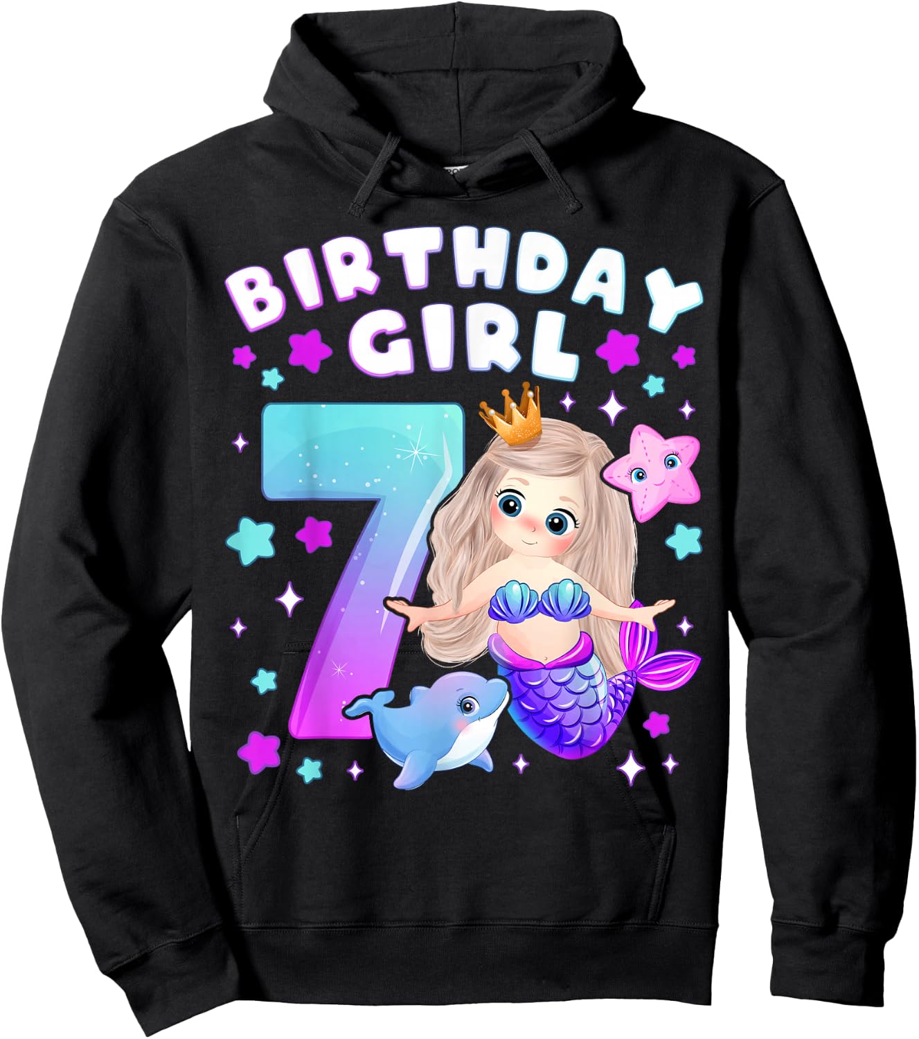 7th Birthday Girl 7 Years Mermaid Number 7 Hoodie - Hoodie | Black
