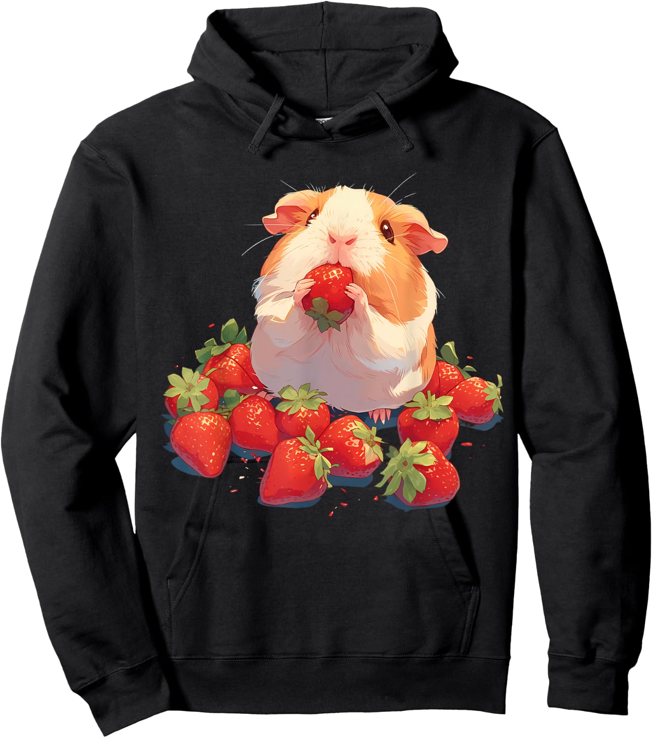 Strawberry Guinea Pig Drawing Strawberries Cute Guinea Pig Hoodie - Hoodie | Black