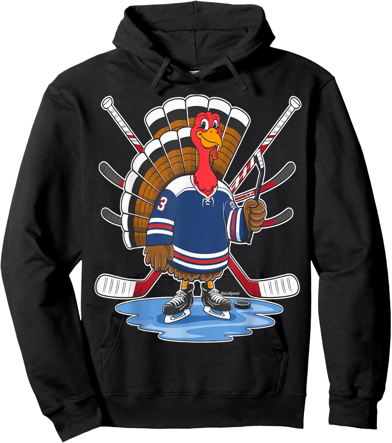 Thanksgiving Ice Hockey Turkey Day Sport Men Boys Kids Hoodie - Hoodie | Black