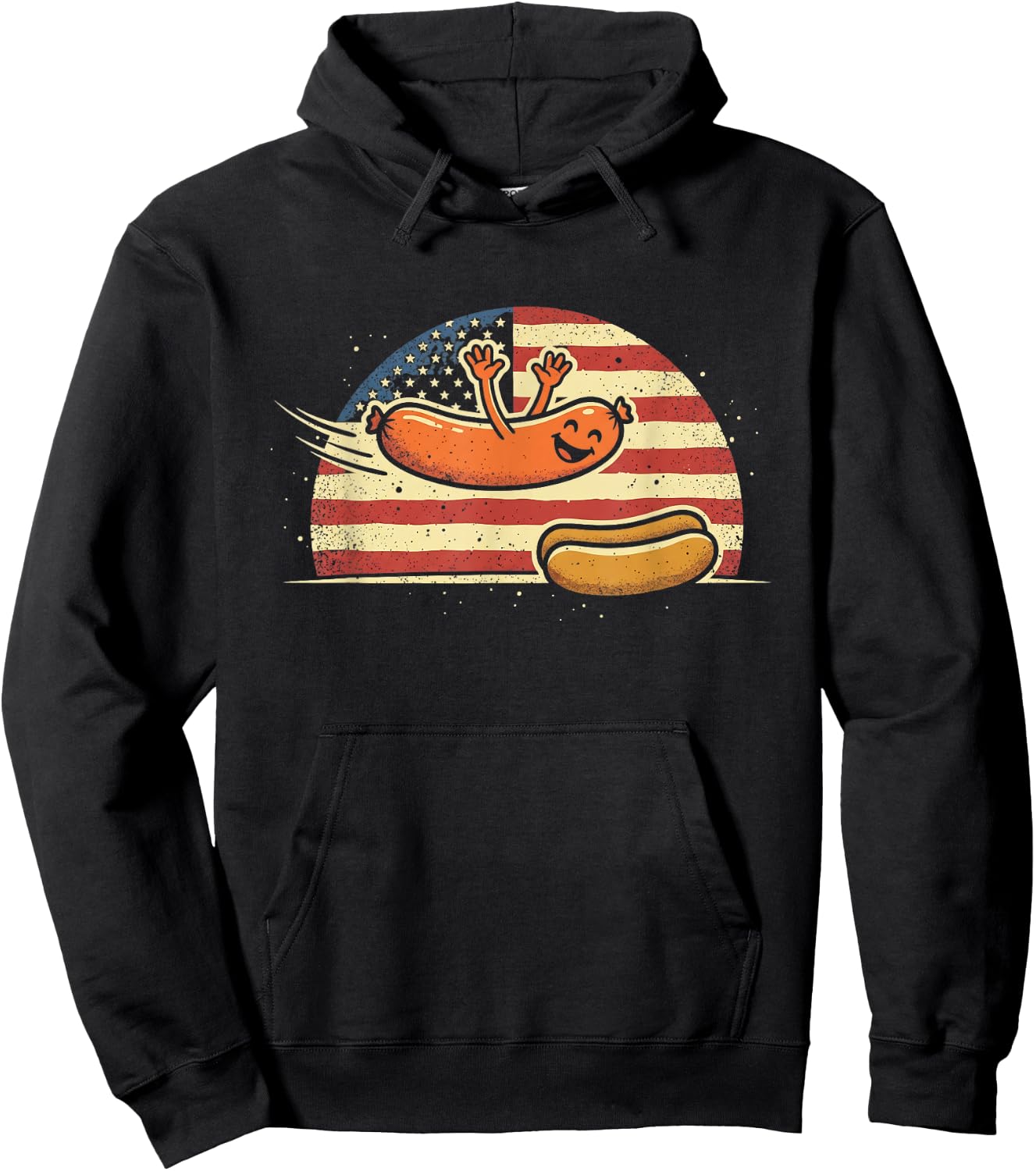 Hot Dog Jumping Into Bun Funny Sausage BBQ High Dive Hoodie - Hoodie | Black