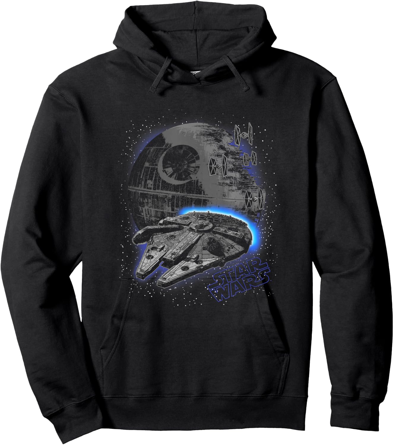 Star Wars Classic Millennium Falcon Flying Over Death Star Hoodie - Hoodie | Black