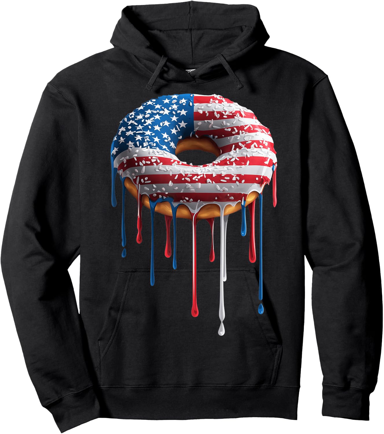Donut Doughnut Sprinkles American Flag USA Drip Graffiti Hoodie - Hoodie | Black