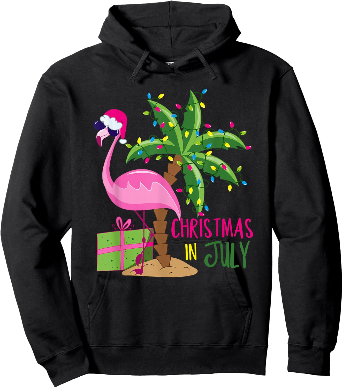 Flamingo Sunglasses Xmas Beach Tropical Christmas in July Hoodie - Hoodie | Black