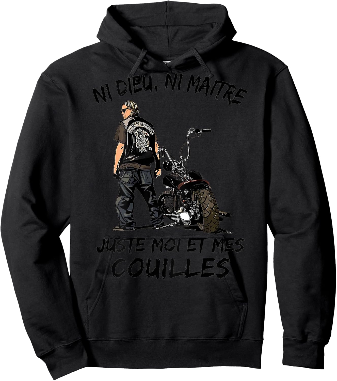 BIKER Ni God Ni Master Just Me And My Balls (back) , white, S Hoodie - Hoodie | Black