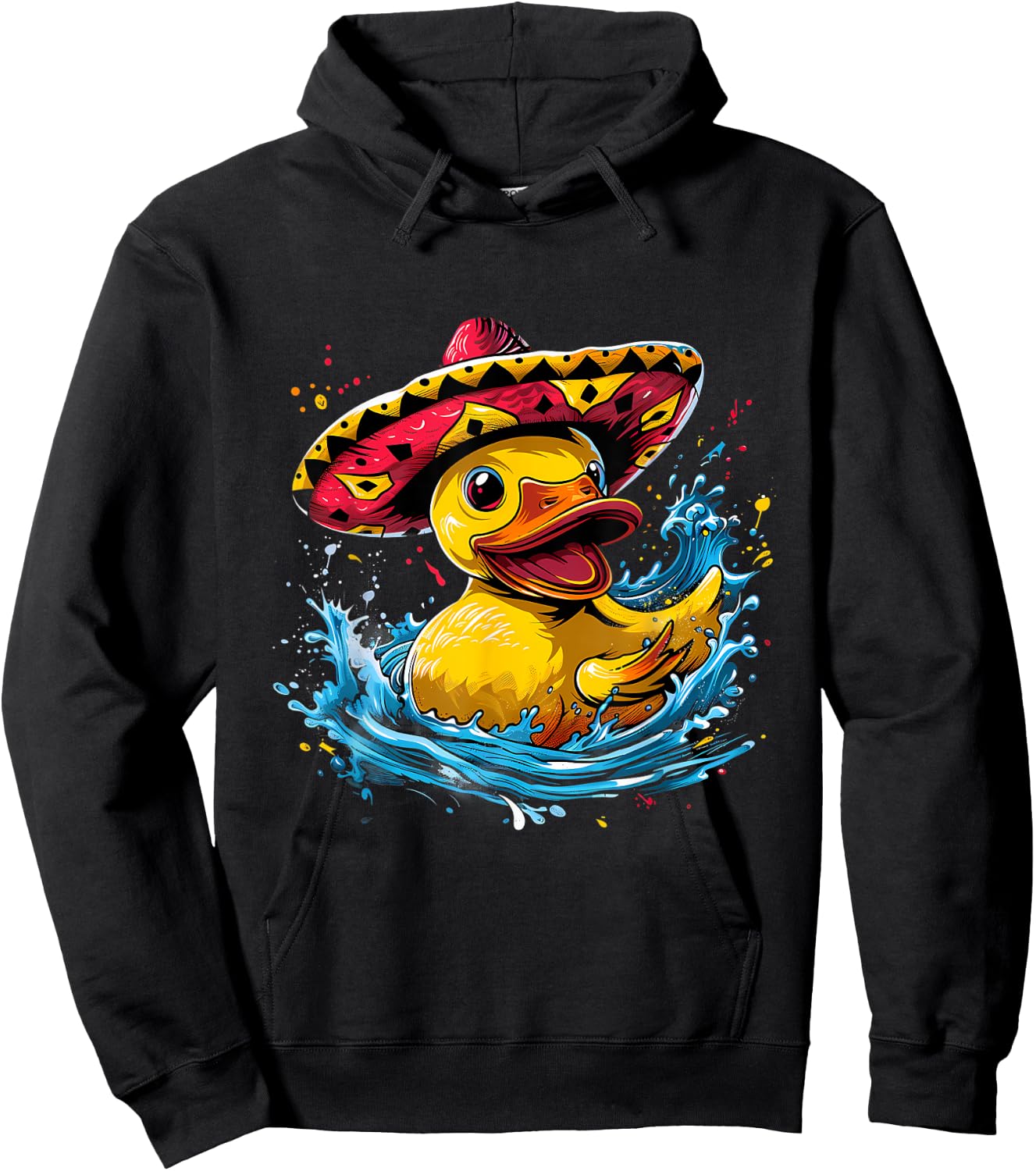 Rubber Duck Water Splash Mexican Sombrero Rubber Duckling Hoodie - Hoodie | Black