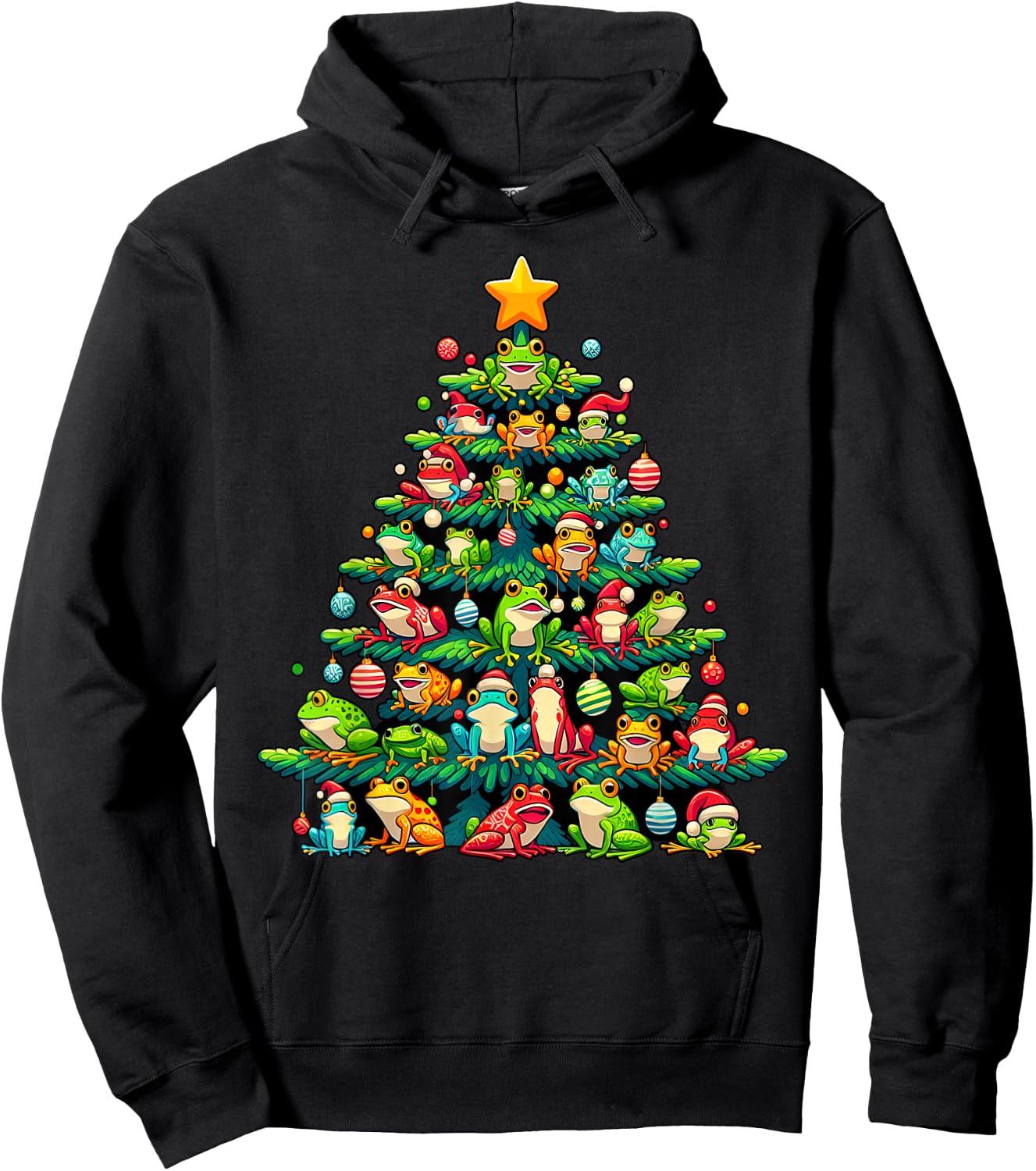 Cute Frog Christmas Tree Funny Xmas Frog Lover Men Women Hoodie - Hoodie | Black