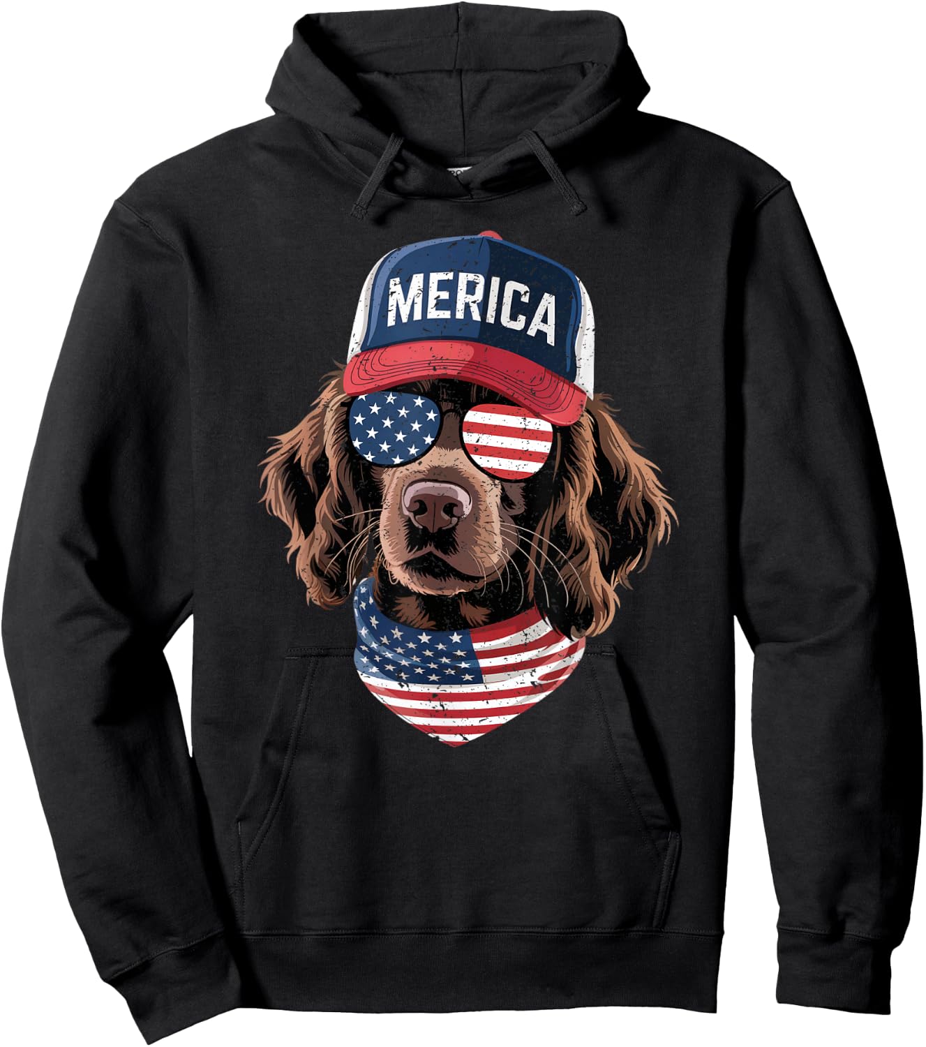 Boykin Spaniel 4th of July US American Flag Dog Patriotic Hoodie - Hoodie | Black