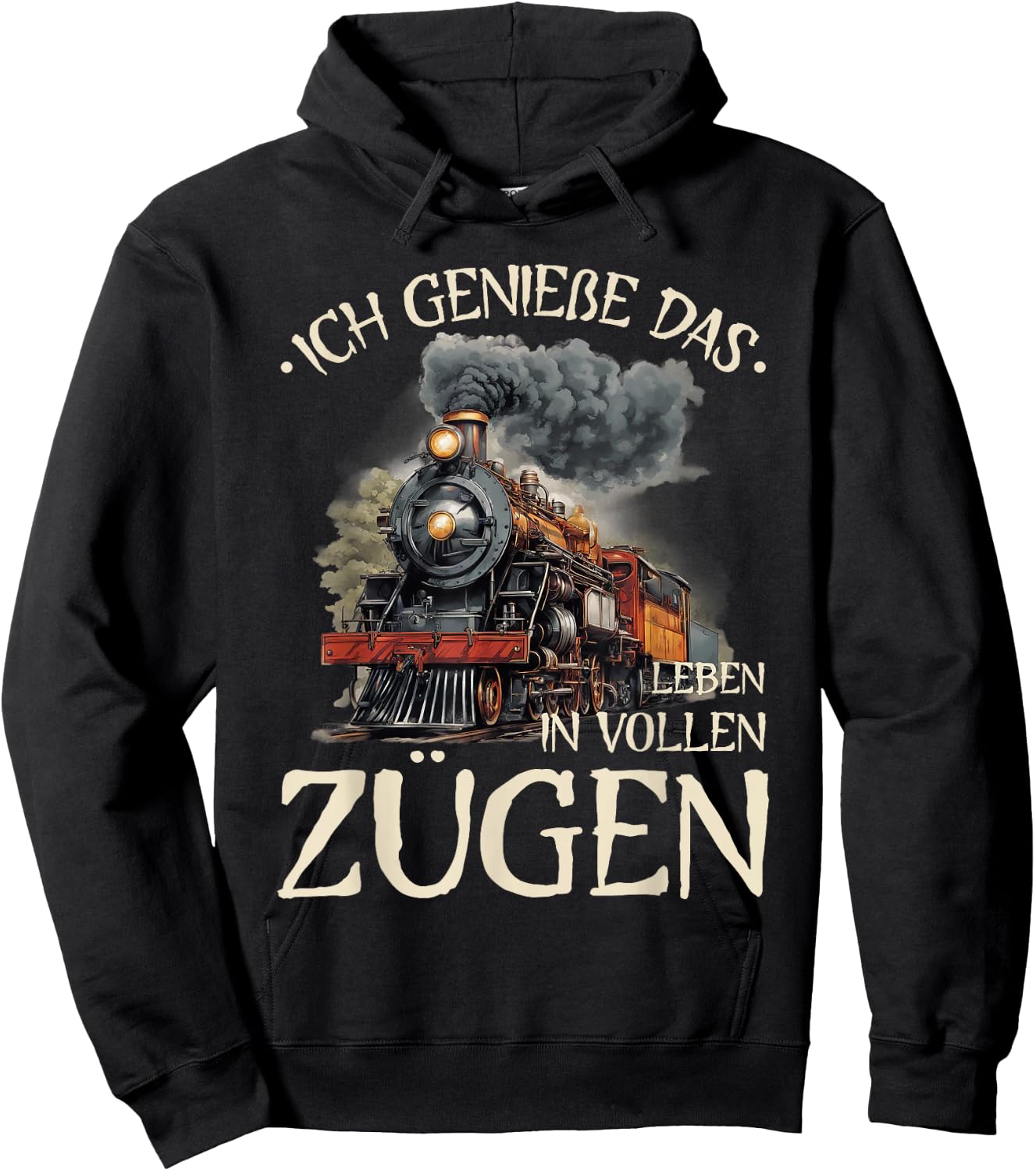 with German Text "Ich Genieße Das Leben In Vollen Zügen - Pendler Eisenbahn", blue Hoodie - Hoodie | Black
