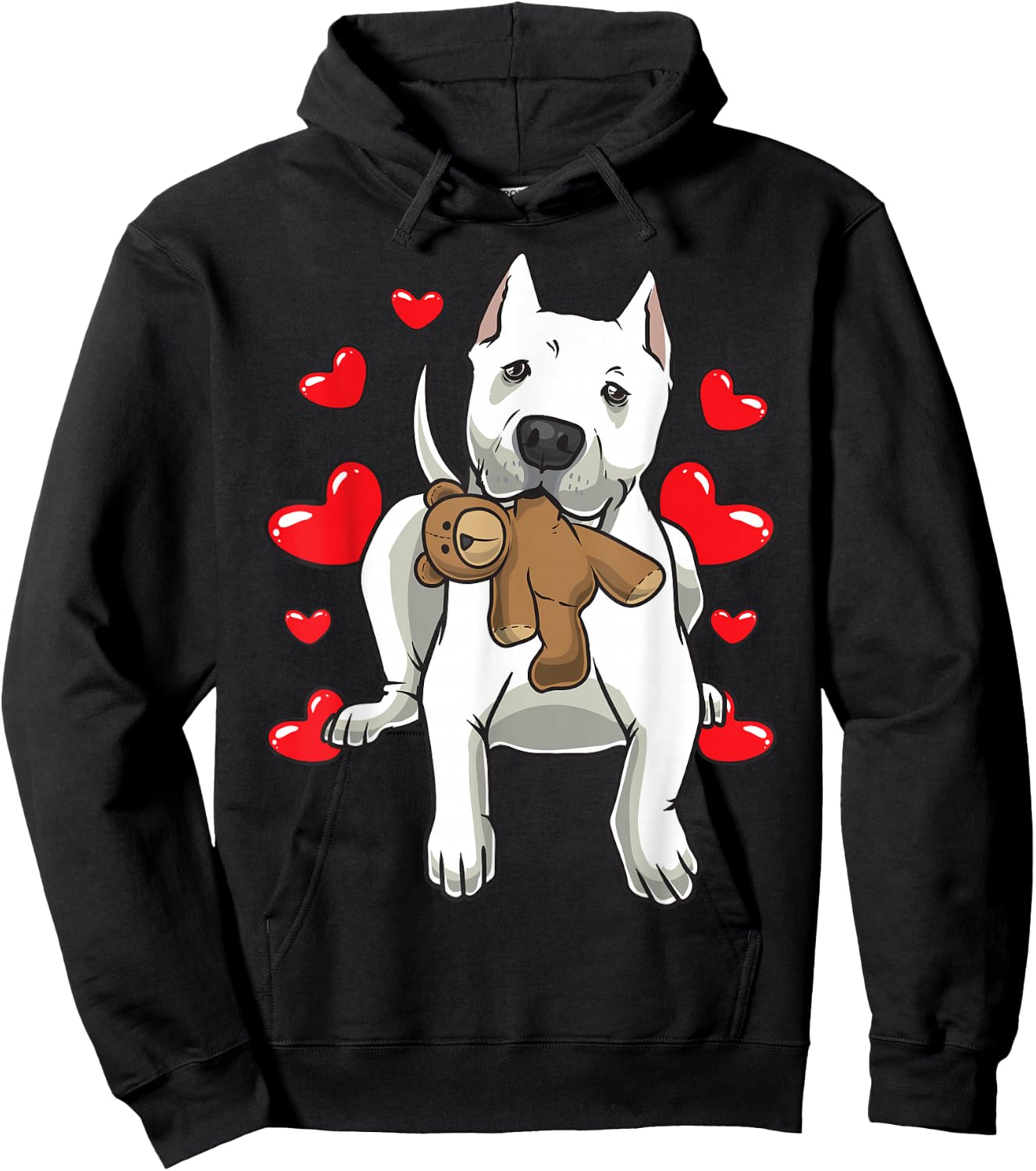 Dogo Argentino Dog With Stuffed Animal And Hearts Hoodie - Hoodie | Black