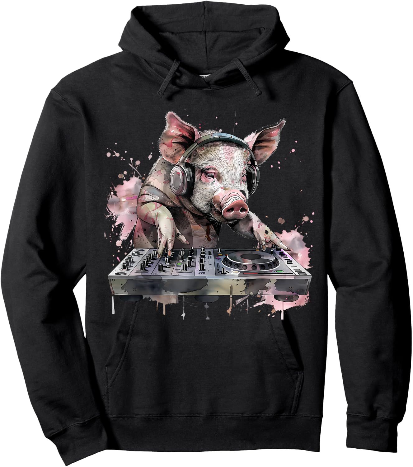 Pig Music DJ Turntable DJ Pig Techno House Music Dance Club Hoodie - Hoodie | Black
