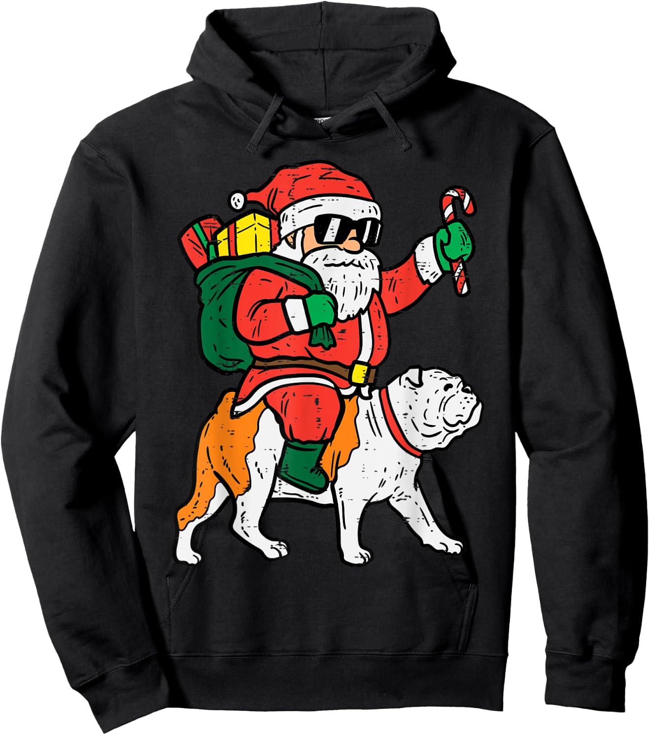 Santa Riding English Bulldog Christmas Xmas Women Kids Hoodie - Hoodie | Black