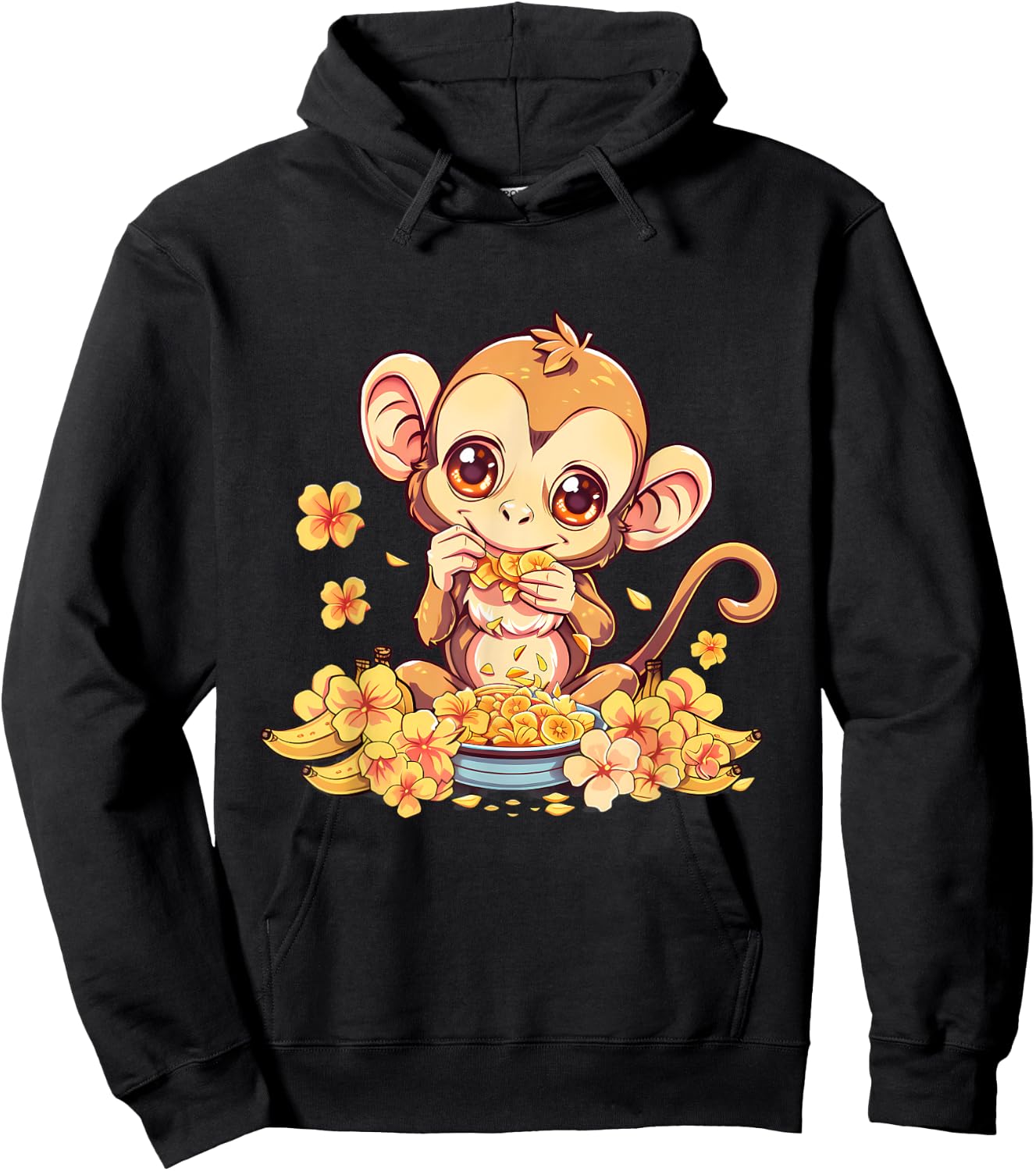Banana Monkey Floral Bananas Fruit Artwork Cute Monkey Hoodie - Hoodie | Black
