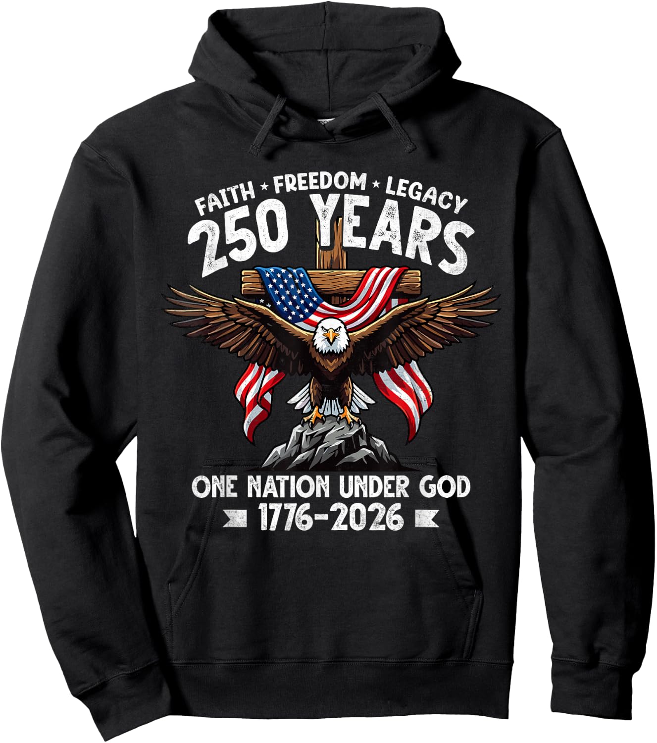 Christian 250 Years Faith Freedom 4th July 250 Anniversary Hoodie - Hoodie | Black