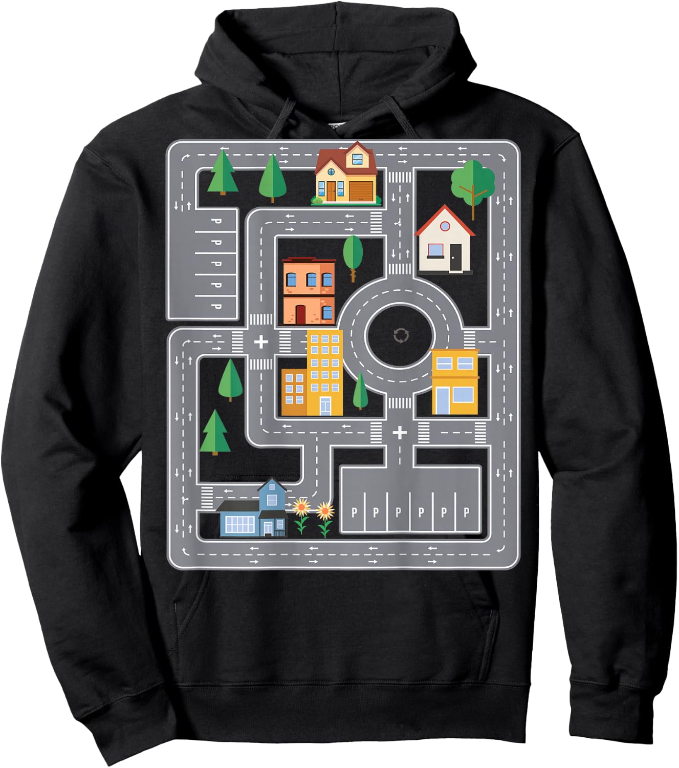 Cool Play Mat Car Racing Track City On Back Cute Toddler , black Hoodie - Hoodie | Black