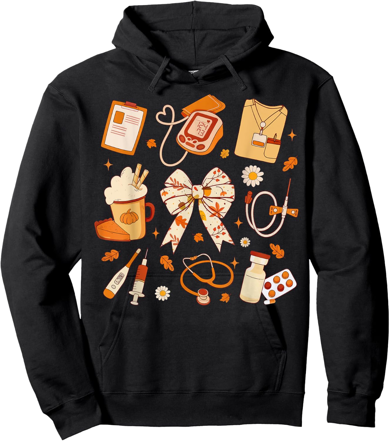 Thankful Nurse Fall Stethoscope Coquette Bow Thanksgiving Hoodie - Hoodie | Black
