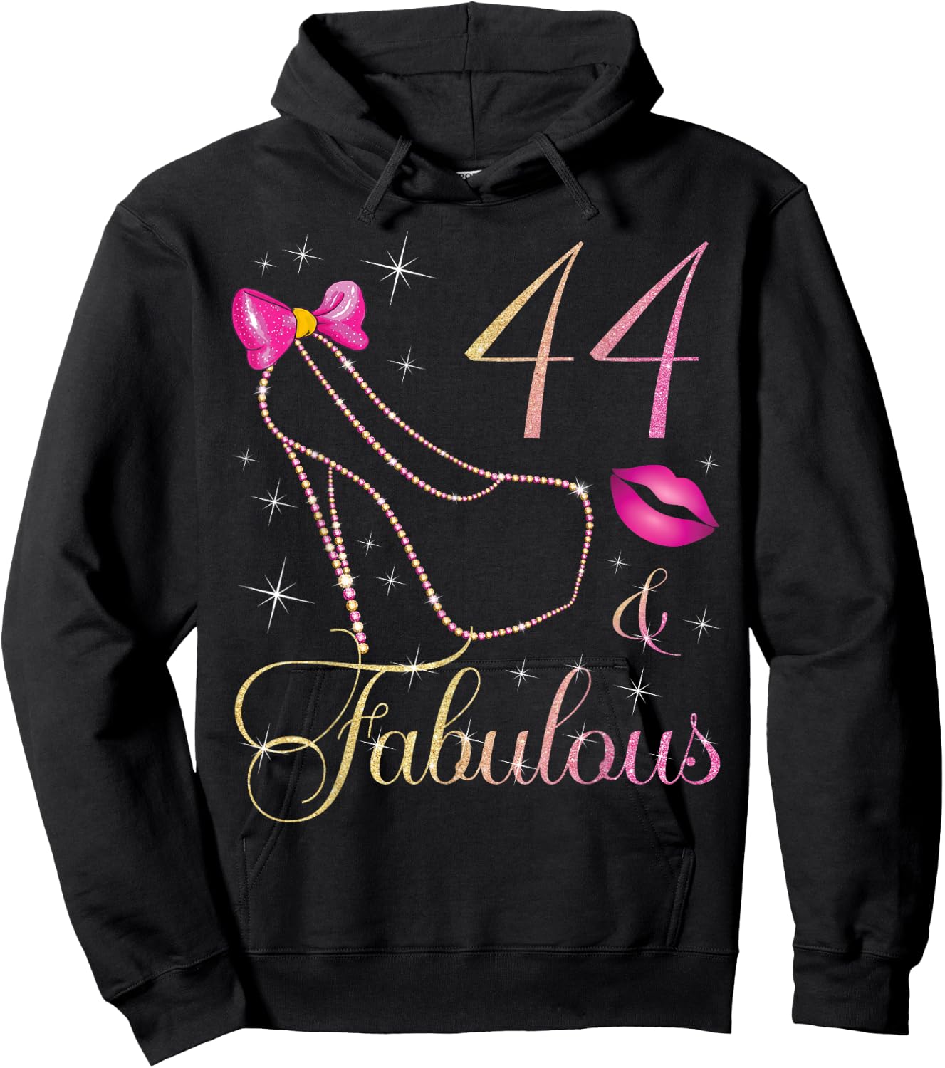 44 & Fabulous 44 Years Old Queen 44th Birthday Woman B-day Hoodie - Hoodie | Black