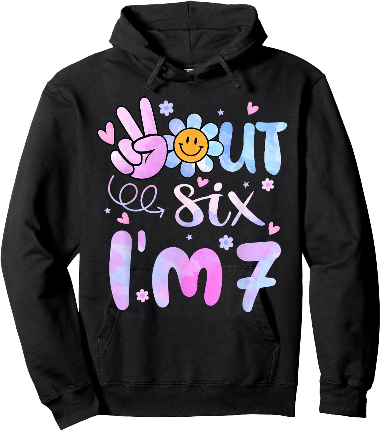 Peace Out Six I'm 7 Tie Dye 7th Happy Birthday Girl Groovy Hoodie - Hoodie | Black