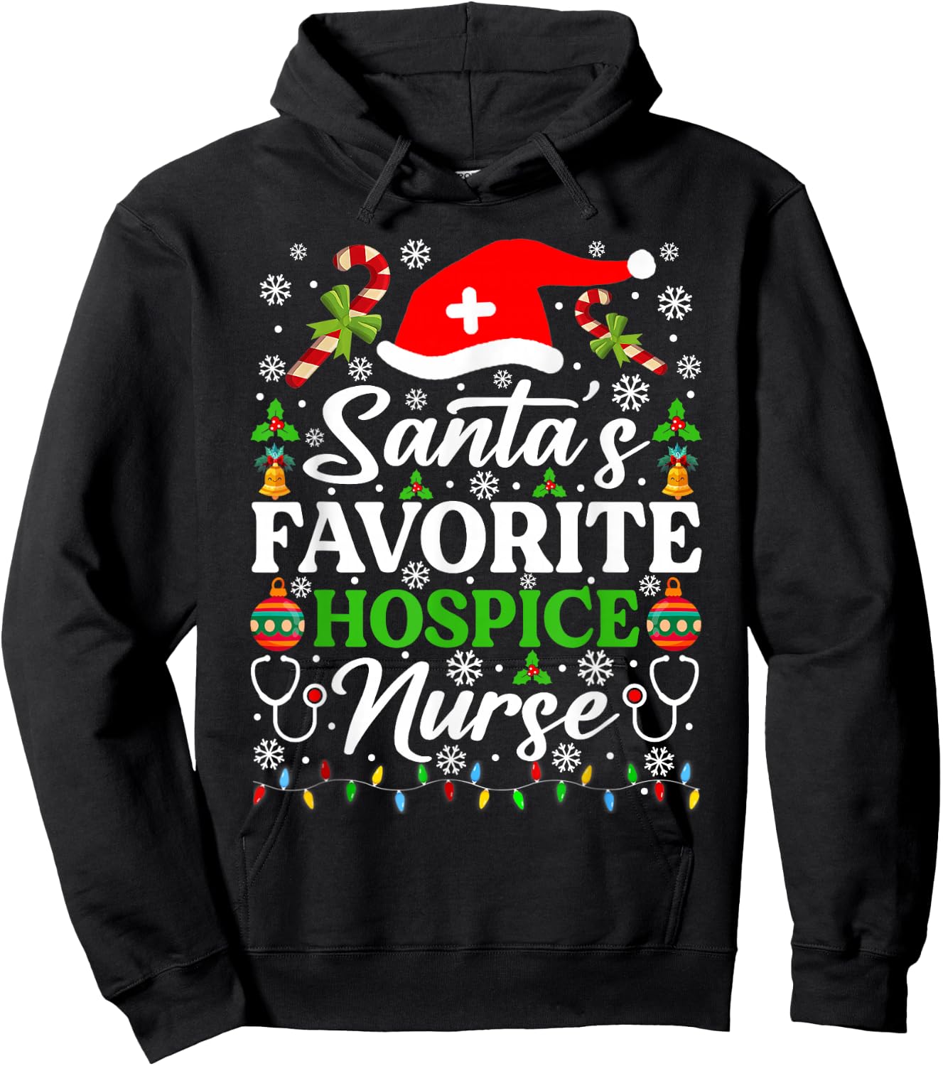 Santa's Favorite Hospice Nurse Shirt Funny Christmas Pajama Hoodie - Hoodie | Black