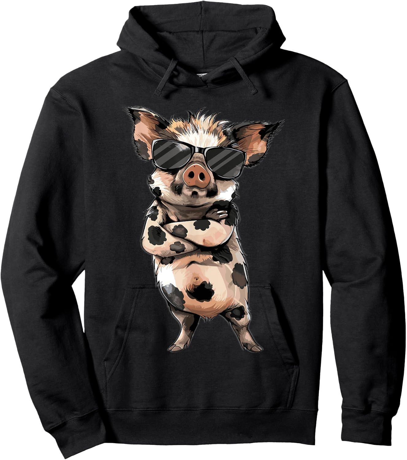 Kune Kune Pig Accessories & KuneKune Clothes -Adult Black Animal Print Design Short Sleeve Cotton Blend Classic Fit Small Hoodie - Hoodie | Black