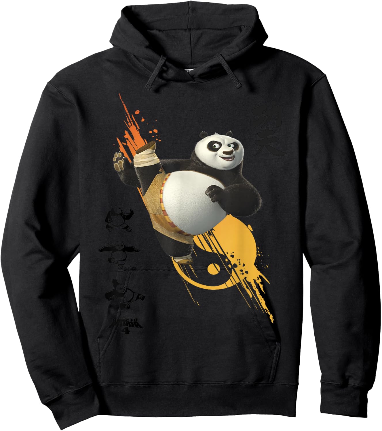 DreamWorks Kung Fu Panda 4 Po Flying Kick , gray Hoodie - Hoodie | Black